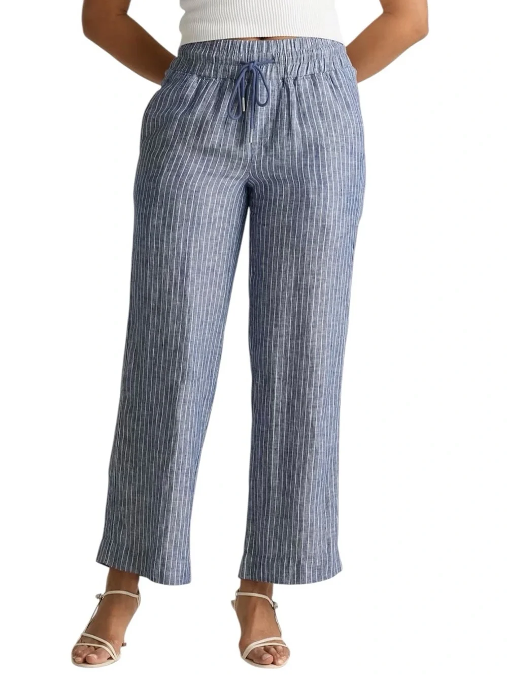 QUINCE Chambray Stripe Linen Wide Leg Pants